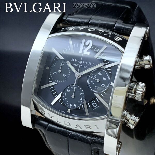 保証書&箱付! BVLGARI/ブルガリ アショーマ AA48SCH クロノグラフ デイト 自動巻き ブラック AT メンズ腕時計