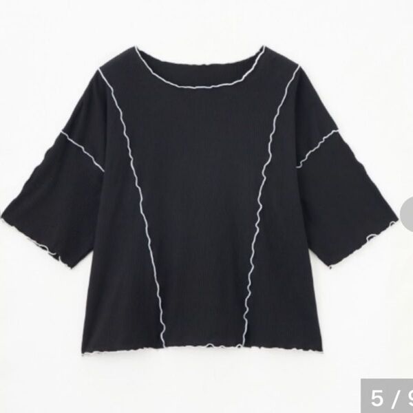 しまむら すもも リブメロー プルオーバー ブラック 3L 黒 トップス カットソー 半袖Tシャツ