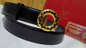 正規 Cartierカルティエ パンサーバックル レザーベルト黒 ゴールド パンテールラウンドリング 調節可 付属有 ビジネス 幅3cm 豹柄アニマル