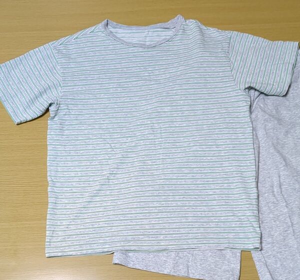 UNIQLO KIDS ユニクロキッズ パジャマ 150 半袖 グリーン グレー ボーダー 145〜155cm ルームウェア