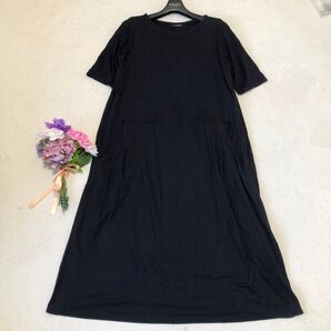 ワイズフォーリビング ゆったりワンピース ロング ネイビー ポケット付き