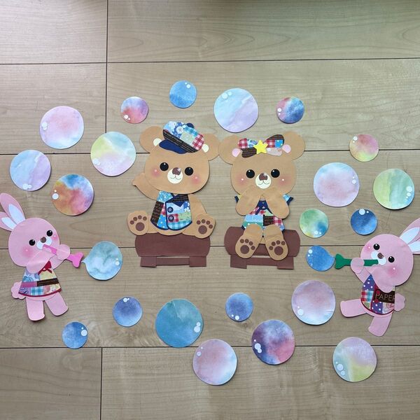 壁面飾り シャボン玉とくまとうさぎ 春夏秋冬