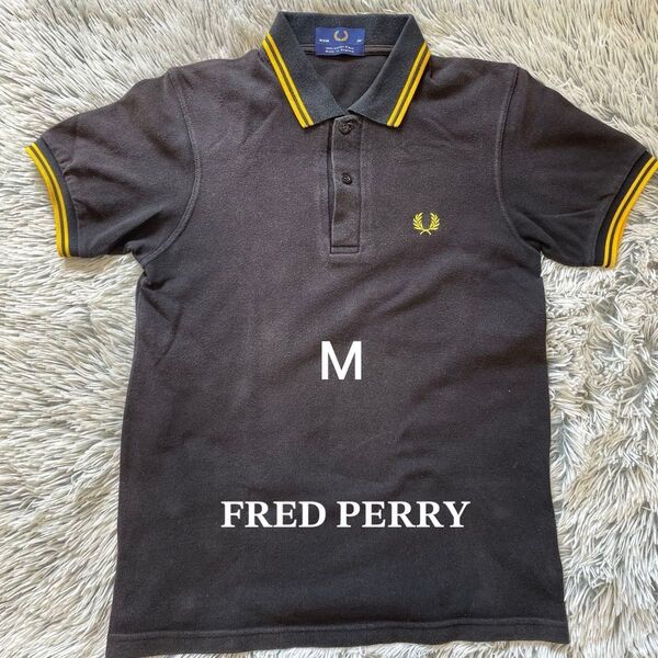 ★美品★英国製★ フレッドペリー FRED PERRY ポロシャツ 製 ブラック×イエロー ティップライン ロゴ刺繍 半袖