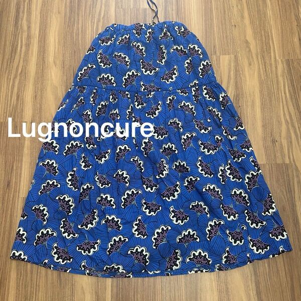 lugnoncure ロングスカート 総柄 ウエストゴム 刺繍レース マキシ丈 レディース