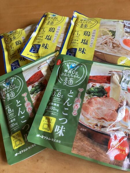 糖質0gぷるんちゃん麦麺 鶏塩味 3袋、とんこつ味 2袋