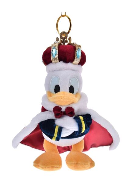 【新品・タグ付き】ドナルド ぬいぐるみキーホルダー・キーチェーン DONALD THE KING BIRTHDAY バースデー
