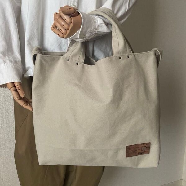 27. 【訳あり】帆布生地 トートバッグ 2wayトートバッグ Lサイズ ハンドメイド