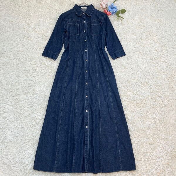 【美品美シルエット】ロイスクレヨン デニム ロングワンピース M上品 シンプル