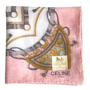 【未使用】 CELINE セリーヌ ハンカチ ピンク 綿100% 紋章 ブランド ロゴ レディース 新品 シール付き ※訳あり