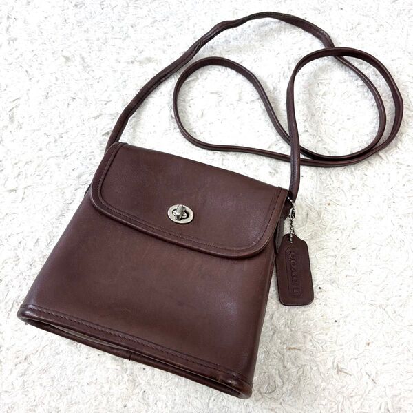 COACH コーチ オールドコーチ ショルダーバッグ 斜め掛け レザー 革 ブラウン 茶 ターンロック シルバー金具 ヴィンテージ