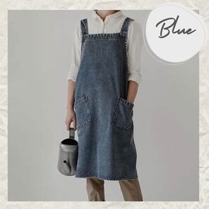 【新品】 デニムエプロン ガーデニング カフェ エプロン 青 デニム 保育士 男女兼用 おしゃれ DIY ブルー シンプル