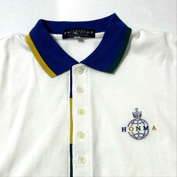 HONMA ゴルフ 長袖ポロシャツ ホワイト メンズ 刺繍ロゴ ゴルフウェア 長袖ポロシャツ 長袖 ポロシャツ GOLF 白 LL