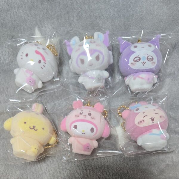 サンリオ ちいかわ コラボ フロッキーマスコット モモンガ カニちゃん(古本屋) クロミ キティ マイメロ プリン