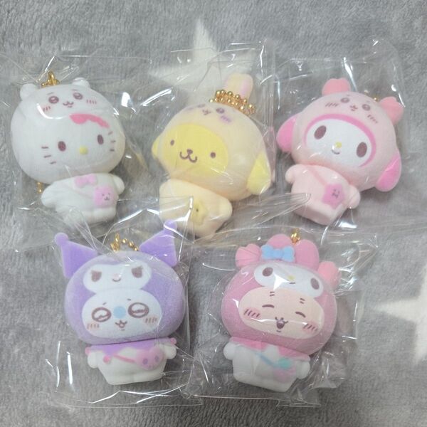サンリオ ちいかわ コラボ フロッキーマスコット モモンガ カニちゃん(古本屋) キティ マイメロ プリン