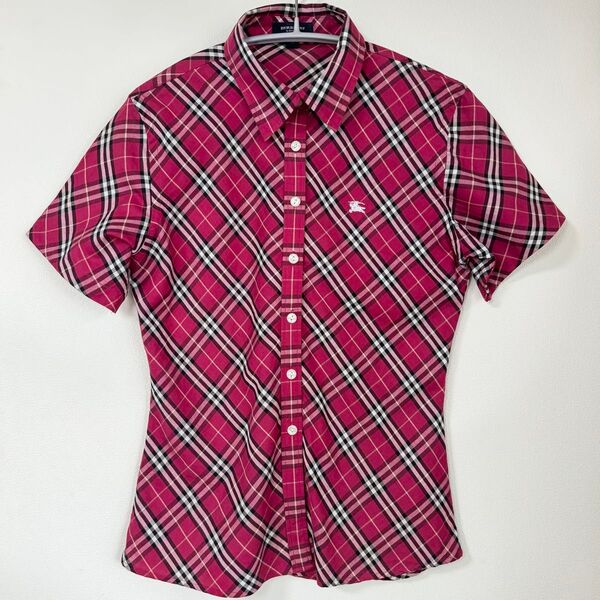 BURBERRY LONDON バーバリー ノバ チェック シャツ L 半袖 ピンク