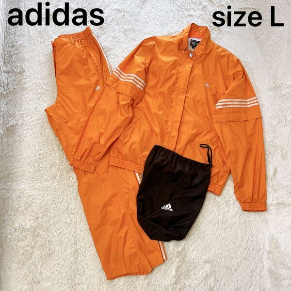 adidas アディダス レインウェア セットアップ上下 オレンジ L 収納袋