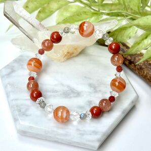 茜の羽 / サードオニキス レッドジャスパー サンストーン / 天然石ブレスレット パワーストーン 天然石アクセサリー