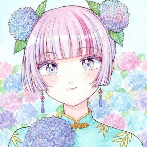 【紫陽花】手描きイラスト 原画 ポストカードサイズ