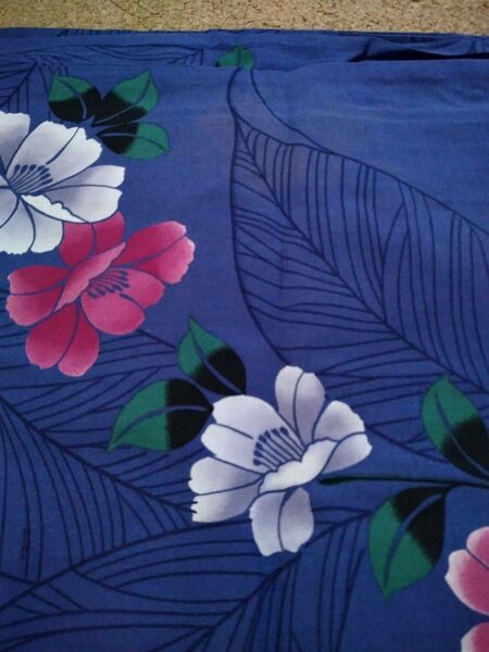 浴衣 芙蓉の花柄? 明るい紺色 着物 青 綿100% レディース 大人用 女性用