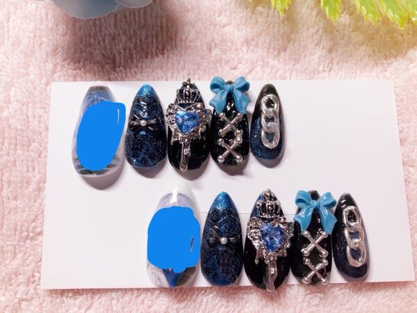 【現品】にじさんじ 小柳ロウ 推し 痛ネイル ネイルチップ 量産型 青 黒