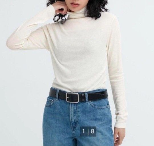 UNIQLO ユニクロ シアージャージータートルネックT オフホワイトM