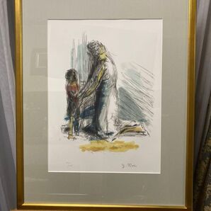 リトグラフ 森芳雄 母子像 直筆サイン 被せ箱付属 美術年鑑搭載作家