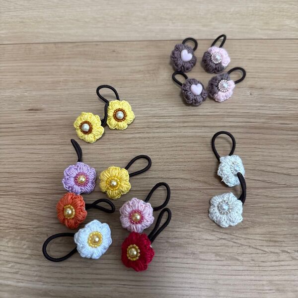 ハンドメイド ハンドメイドヘアアクセサリー ヘアゴム 髪ゴム 刺繍 キッズ