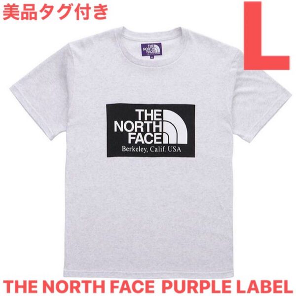 【美品タグ付き】ノースフェイス パープルレーベル【H/S Logo Tee】ライトグレー Tシャツ【L】NT3953N ロゴティー