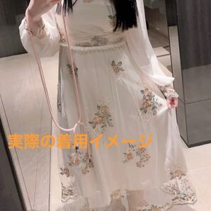 ホワイト|花柄ワンピース|ガーリー|ドレス|パーティドレス|レトロ 【着用2回 美品】