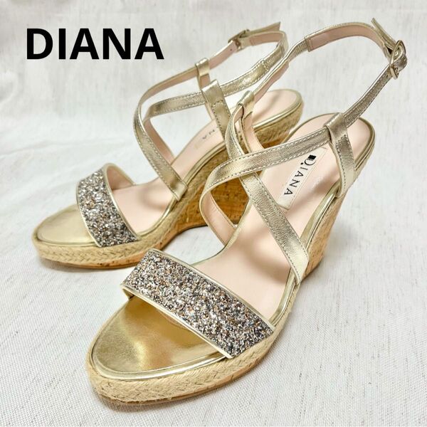 【未使用】DIANA ダイアナ ウェッジソール 厚底 サンダル グリッター L