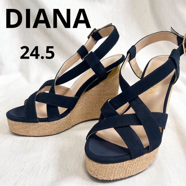 【未使用】DIANA ダイアナ ウェッジソール サンダル ネイビー 24.5