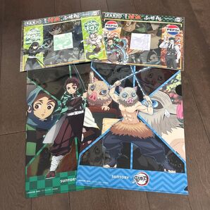 サントリー SUNTORY 鬼滅の刃 ●屏風型飾れる対決ふせん 2種 各1●ギミッククリアファイル 2種 各1 ☆新品未使用品
