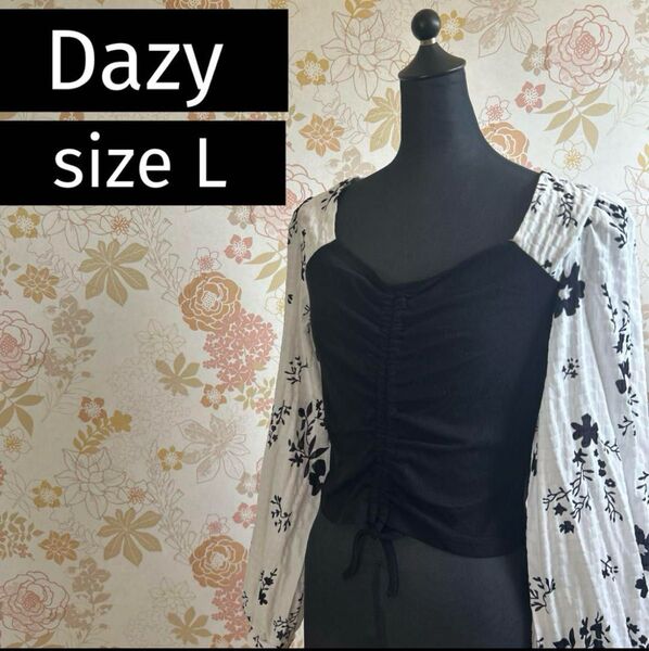Dazy 花柄 シャツ L ドッキング ショート丈 スクエアネック