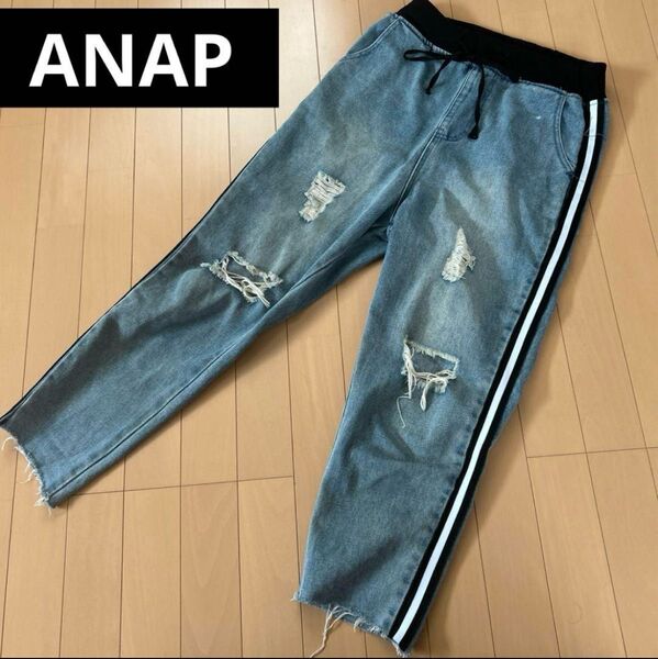 ANAP レディース デニム パンツ F ダメージ ウエストゴム製