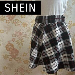 SHEIN チェック柄 フレア ミニ スカート L ウエストゴム
