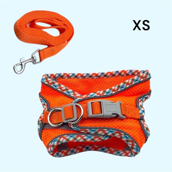 ハーネス 小型犬 首輪 猫用リードセット 夜間反射材 メッシュ オレンジ XS