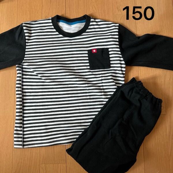 子供服 長袖パジャマ ボーダー柄 150cm(小さめ) ルームウェア 上下セット