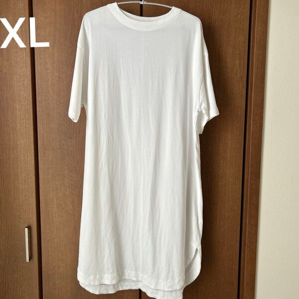 レディース チュニック ワンピース ロングTシャツ 白Tシャツ XLサイズ シンプル 無地 半袖