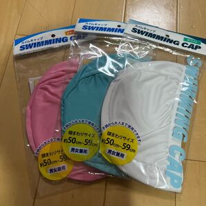 スイムキャップ 白 水泳帽 ピンク 水色 3つセット