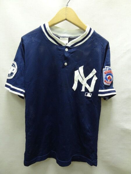 USAアメリカ古着MLBヤンキース子供服男の子野球リトルリーグ半袖 ヘンリーネックユニフォーム150-160(YOUTH L)