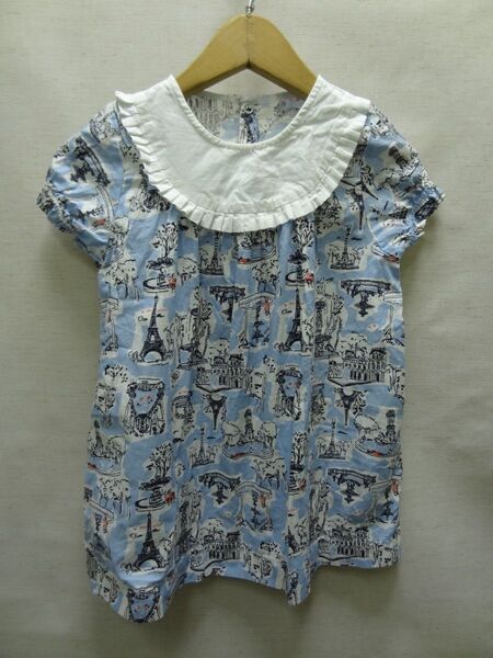 全国送料無料プチバトーPETIT BATEAU子供服キッズベビー女の子パリ柄プリントワンピース80-90ぐらい24m(86)