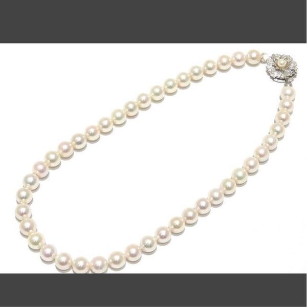 美品 本真珠 パール ネックレス ☆ K14 WG留め具 ジュエリー アクセサリー 薄ピンク系 9~9.5mm アコヤ真珠