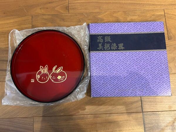 高級美術漆器 丸盆 うさぎ 兎 お盆 おもてなし盆