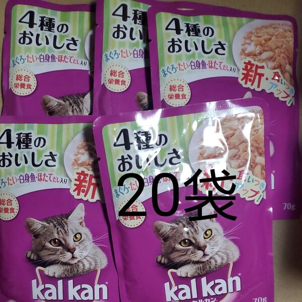 カルカン パウチ 4種のおいしさ まぐろ・たい・白身魚・ほたてだし入り 70g ×20