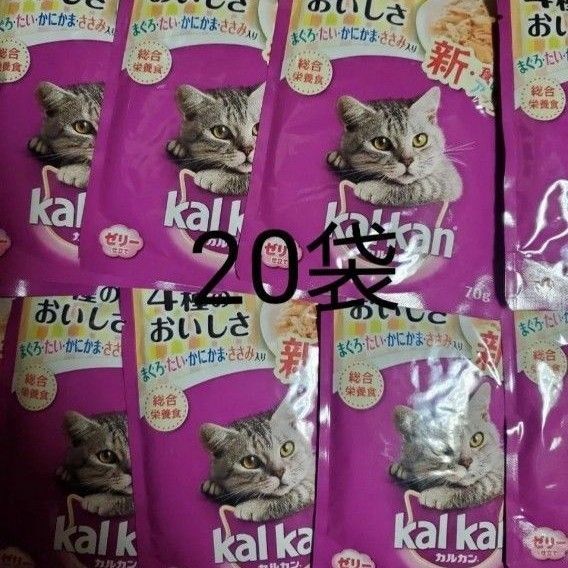 カルカン パウチ 4種のおいしさ まぐろ・たい・かにかま・ささみ入り 70g ×20