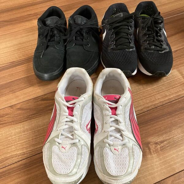 中古 NIKE ナイキ PUMA プーマ スニーカー 24.5 25 3足セット スポーツ ランニング 男の子 通学 おまけあり