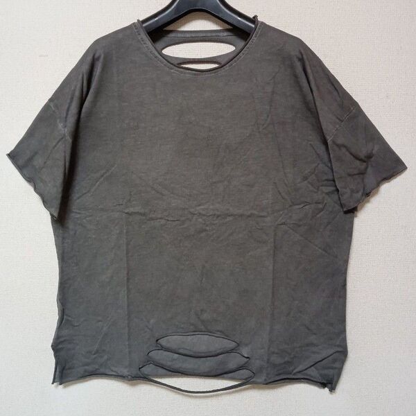 ダメージ加工Tシャツ新品未使用ビンテージ加工半袖墨黒サイズL