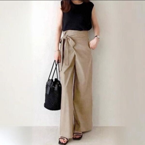 ラップ巻きワイドパンツ ワイドパンツ ウエストマーク ハイウエスト