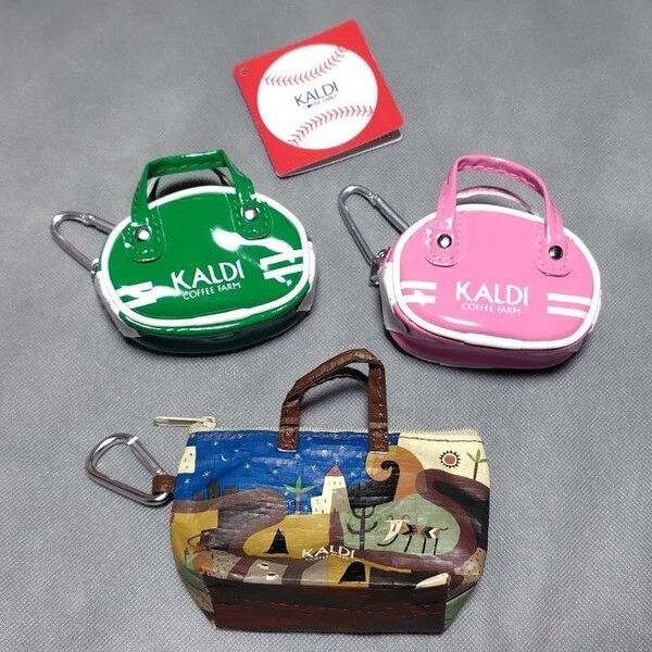 未使用 カルディ KALDI ミニバッグ 3個セット ボストンバッグ 緑 ピンク 伝説柄 ミニトートエコバッグ スポーツバッグ