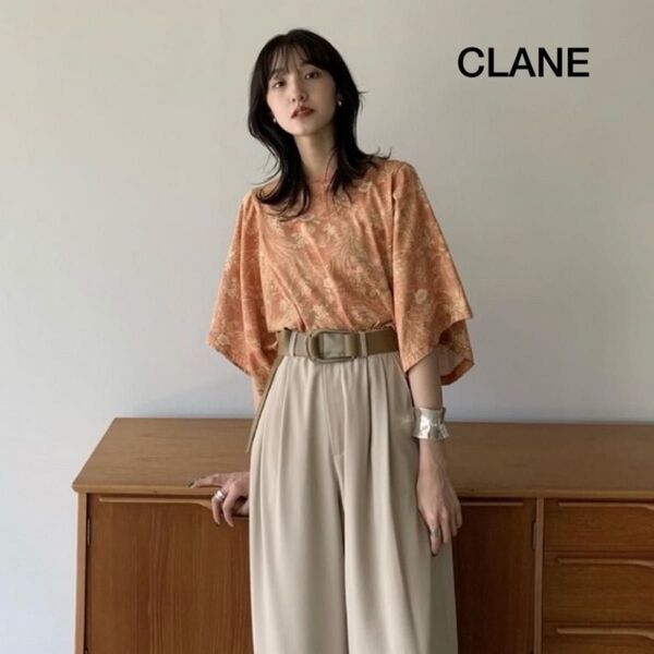 CLANE NOVEL FLOWER T/S Tシャツ クラネ オレンジ 花柄 半袖 カットソー レディース